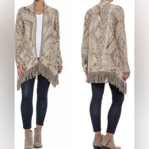 Lucky Brand Boho Fringed Brushed Knit Open Cardigan Sz S Aztec Festival